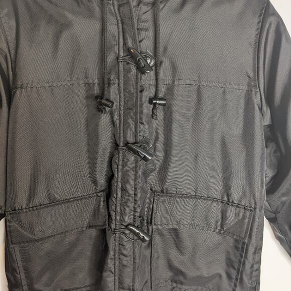 Vintage 90's Pale Nylon Utility Cargo Black Hooded Jacket Toggle Buttons M - Picture 5 of 9